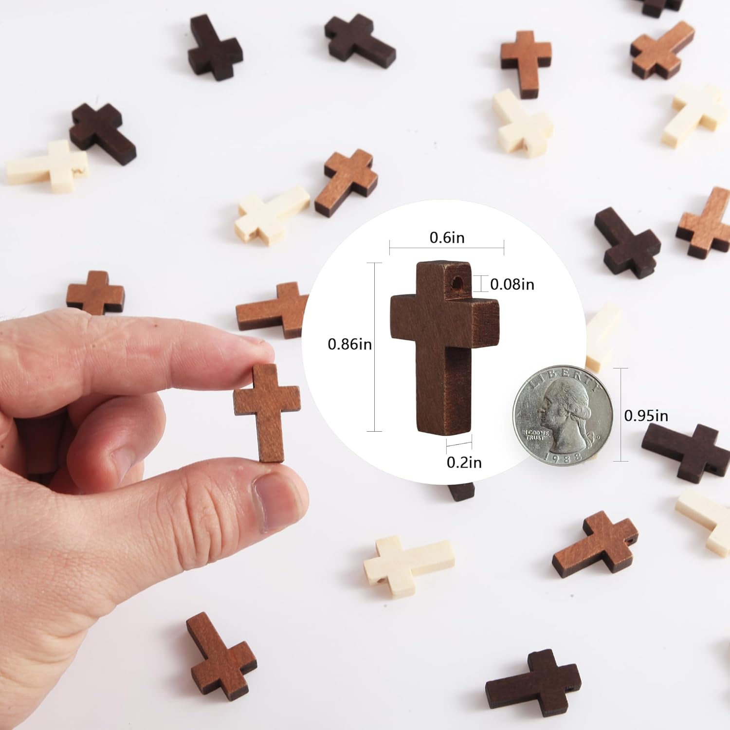 Small Wooden Crosses Bulk Pack – Natural Unfinished Mini Cross Charms for DIY Crafts, Easter Egg Fillers, VBS & Christian Gifts (3 Colors)