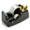 Officemate Heavy Duty 2-in-1 Recycled Tape Dispenser – Non-Slip Weighted Base for 1" & 3" Cores with Pen Storage, Black