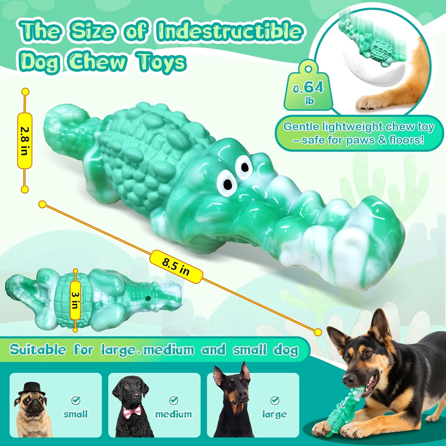 BellaWagg Tough Squeaky Alligator Dog Toy – Durable Nylon & Rubber Chew Toy for Aggressive Chewers – Teeth Cleaning, Stress Relief & Interactive Play for Medium to Large Breeds