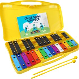 MINIARTIS 25-Note Glockenspiel Xylophone for Kids – Color-Coded Educational Musical Instrument with Songbook, Mallets, and Portable Carry Case