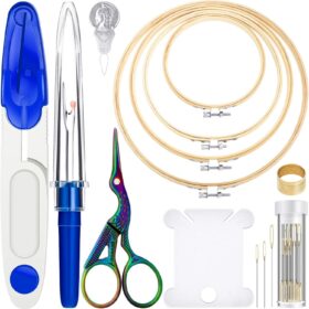 Mudder 53-Piece Premium Embroidery Starter Kit – All-in-One Cross Stitch Set with Bamboo Hoops, Scissors, Needles, and Sewing Accessories (Blue)