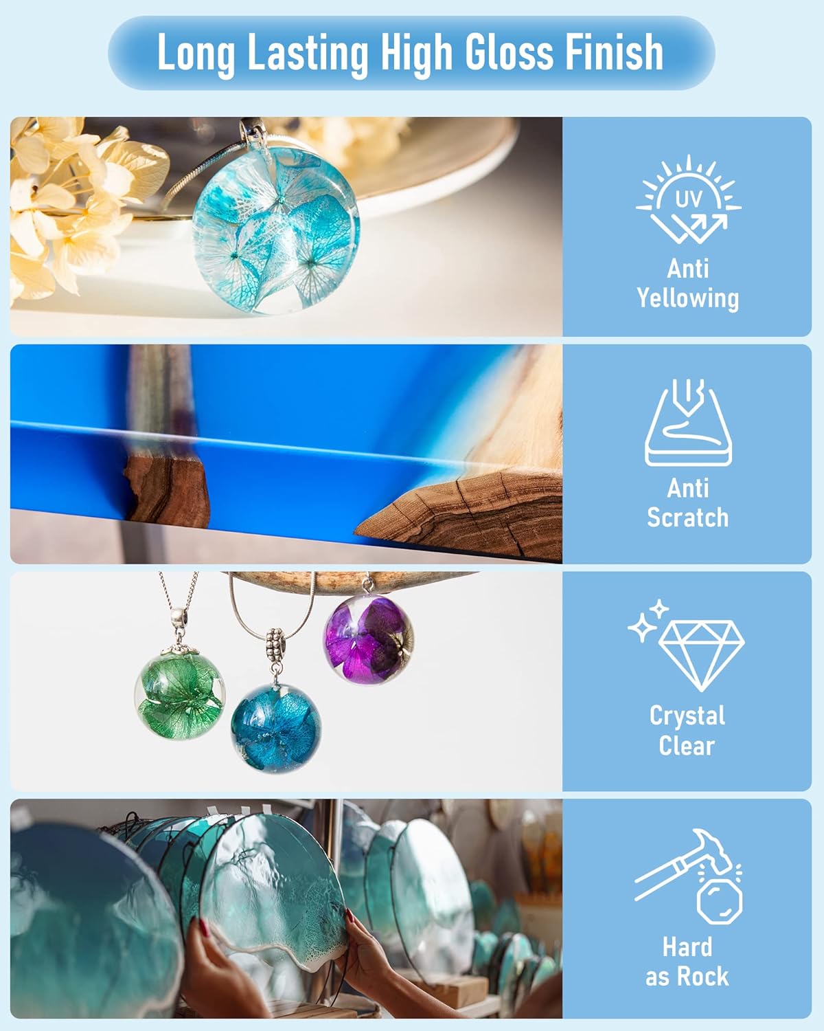 Nicpro 8oz Crystal Clear Epoxy Resin Kit – Food Grade, Self-Leveling Formula for DIY Art, Casting, Jewelry Making & Table Coating