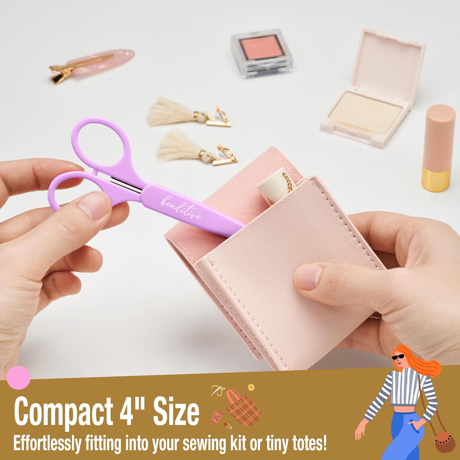 Beaditive High Precision Detail Scissors Set (2-Piece) | Ultra-Sharp Fine Tips for Crafting, Sewing & Scrapbooking | Stainless Steel with Protective Sheaths (Pastel Pink & Purple)