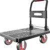 Foldable Heavy Duty Push Cart Dolly - 660 lbs Capacity Platform Truck with 4'' Silent Wheels & Telescopic Handle