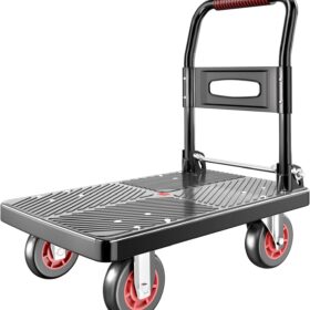 Foldable Heavy Duty Push Cart Dolly - 660 lbs Capacity Platform Truck with 4'' Silent Wheels & Telescopic Handle