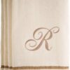Personalized Monogrammed Fingertip Towels - Set of 4, 100% Cotton, Decorative Golden Brown Embroidery - Premium Absorbent Hand Towels for Bathroom & Kitchen Decor (Ivory, Initial R)