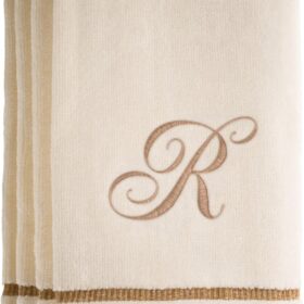 Personalized Monogrammed Fingertip Towels - Set of 4, 100% Cotton, Decorative Golden Brown Embroidery - Premium Absorbent Hand Towels for Bathroom & Kitchen Decor (Ivory, Initial R)
