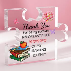 Teacher Appreciation Gift - Heart-Shaped Acrylic Puzzle Plaque with Stand - Inspirational Office Desk Decor & Thank You Present for Educators, Graduation, & Valentine's Day