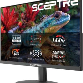 Sceptre 22-inch Gaming Monitor (2026 Model) | 1080p FHD, 144Hz Refresh Rate, AMD FreeSync, DisplayPort & HDMI, Built-in Speakers, Edgeless Design, Machine Black (E225W-FW144)