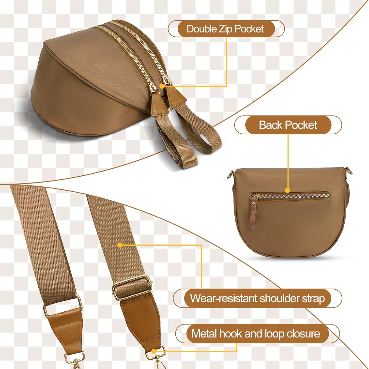 Checkered Crossbody Bag for Women – Spacious Nylon Sling Purse with Adjustable Shoulder Strap