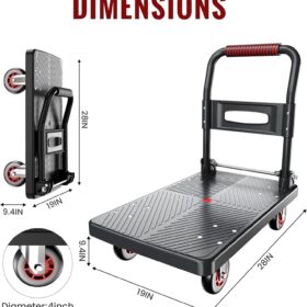 Foldable Heavy Duty Push Cart Dolly - 660 lbs Capacity Platform Truck with 4'' Silent Wheels & Telescopic Handle