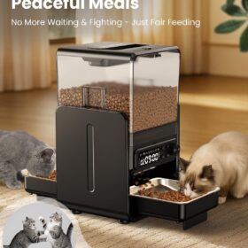 CityFlee Automatic Cat Feeder with Dual Bowls – 5L/20 Cup Smart Food Dispenser with Adjustable Height, Timer & Voice Recorder for Multi-Cat Homes