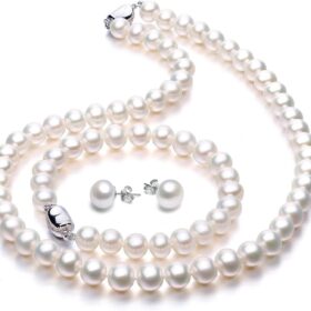 VIKI LYNN Pearl Jewelry Set for Women - Real Freshwater Cultured Pearl Necklace, Bracelet & Stud Earrings Collection - Elegant Gifts for Mom, Weddings & Anniversaries