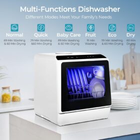 EUHOMY Countertop Dishwasher - Portable Mini Dishwasher with Built-in 5L Water Tank, 167°F High-Temp Wash, Air Dry & 6 Modes | No Installation Needed for Apartments, RVs & Small Kitchens