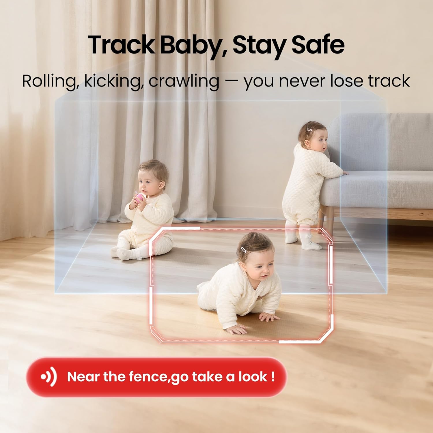 Monai 3K UHD Smart Baby Monitor with Camera and Audio - WiFi Baby Monitor with AI Cry Detection, No-Glow Night Vision, 32GB Storage, No Subscription Fees, Pan/Tilt/Zoom, Two-Way Audio