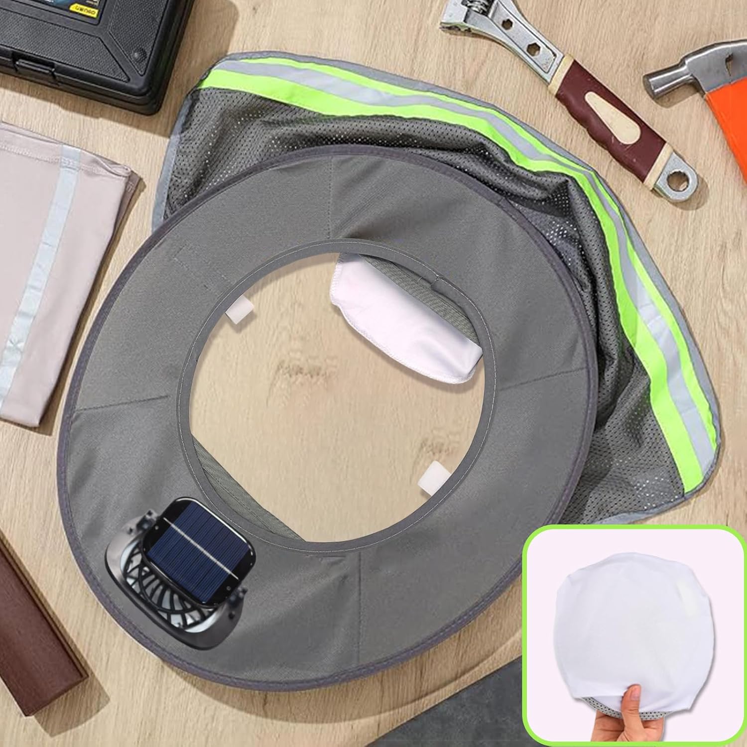 Solar Powered Hard Hat Fan with Sun Shade and Face Shield - Breathable Mesh Cooling Visor with Neck Protection for Construction, Fishing & Landscaping