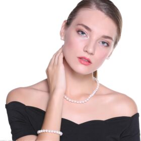 VIKI LYNN Pearl Jewelry Set for Women - Real Freshwater Cultured Pearl Necklace, Bracelet & Stud Earrings Collection - Elegant Gifts for Mom, Weddings & Anniversaries