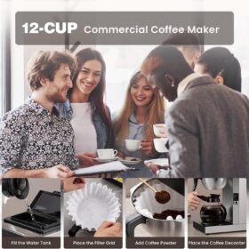 SYBO Commercial Coffee Maker 12-Cup Pour Over Brewer with Dual Warmers & Glass Carafes, Stainless Steel Restaurant Grade Drip Machine (SF-CB-2GA)