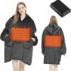 Homemate Oversized Heated Blanket Hoodie with Battery Pack - 7.4V Cordless Electric Wearable Blanket with 3 Heat Settings - Unisex Warm Sherpa Fleece Heating Robe for Indoor & Outdoor (Grey)