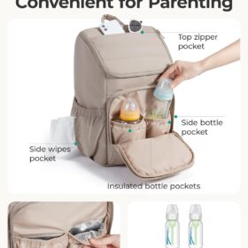 BAGSMART Quilted Diaper Bag Backpack – Large 25L Lightweight Travel Backpack with Insulated Pockets & Stroller Straps