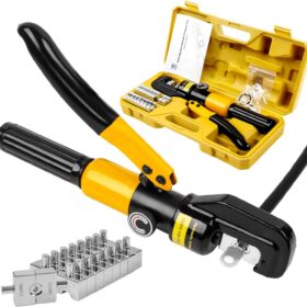 YUZES 10-Ton Hydraulic Crimper Tool Kit – 12 AWG to 2/0 Battery Cable Lug Crimper with 9 Dies & Hexagonal Crimping for Wiring Projects