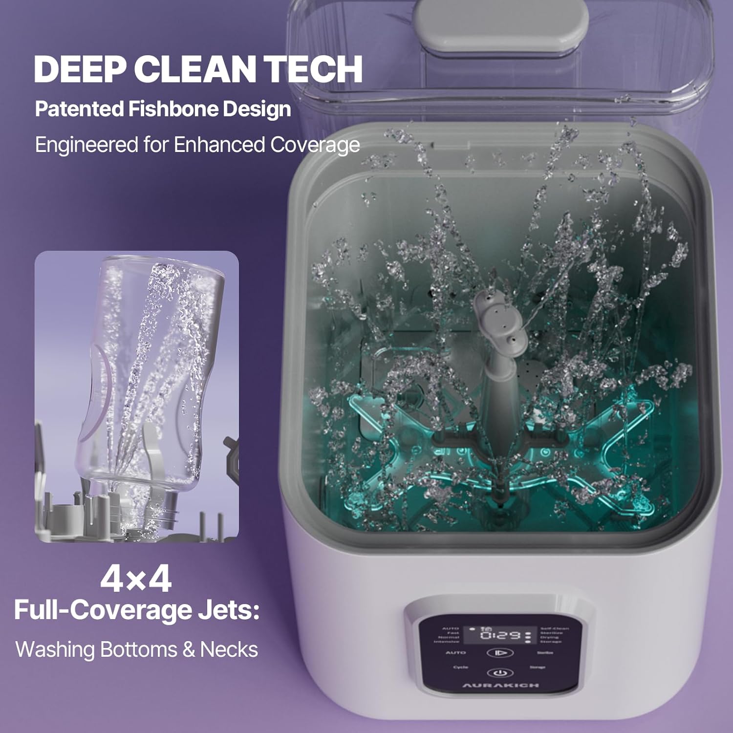 Baby Bottle Washer, Sterilizer and Dryer – All-in-One Pro Machine with Dual Water Inlet, Fishbone Spray Arm, & 168H Storage
