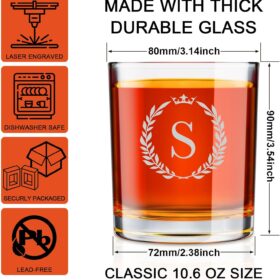 Engraved Whiskey Glass - Personalized 10.6oz Old Fashioned Rocks Glass, Unique Monogrammed Gift for Men, Dad & Husband