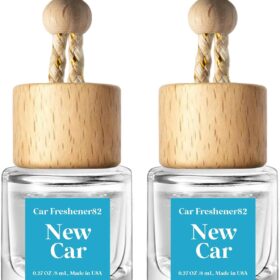Luxury Glass Car Air Freshener Diffuser - USA Made Wood & Oil Hanging Pendant - Long Lasting Essential Oil Odor Eliminator for Auto Interior - Scented Gift Set for Men & Women (2 Pack)