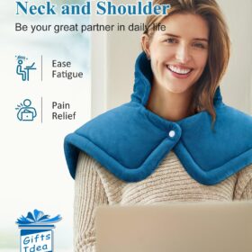 Weighted Heating Pad for Neck, Shoulders & Back - Electric Heated Wrap with Fast-Heat Technology, 6 Settings, 4 Timers & Auto Off - Ultra-Soft Blue Pain Relief Wrap for Men & Women