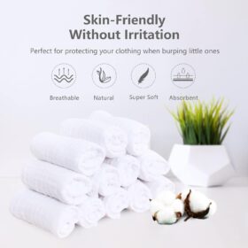 SWEET DOLPHIN 12-Pack Premium Muslin Burp Cloths - 100% Cotton Extra Absorbent Baby Washcloths for Boys & Girls - Soft & Durable Spit-Up Rags for Newborn Registry (White, 20" x 10")