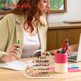 Teacher Appreciation Gifts - Heart Shaped Acrylic Plaque with Stand - Best Retirement, End of Year, Birthday & Thank You Present for Men & Women Educators (4 x 4 Inch)