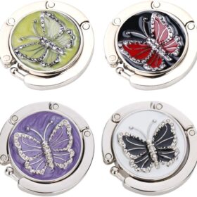 FOME Foldable Purse Hangers for Table – Set of 4 Butterfly Handbag Hooks, Zinc Alloy Heavy Duty Bag Holders (Mixed Colors)