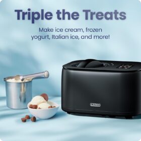 Chefman Iceman Compressor Ice Cream Maker | No Pre-Freezing Required | 2-Quart Capacity with Digital Display & 2 Pint Inserts for Gelato, Sorbet & Frozen Yogurt