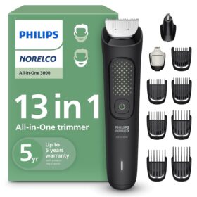 Philips Norelco MG3939/50 All-in-One Trimmer Series 3000 – 13-Piece Men's Grooming Kit with Metal Blades, Nose & Ear Trimmer, Hair Clipper, Beard Trimmer, and 60min Cordless Runtime