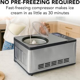 Whynter ICM-200LS Stainless Steel Ice Cream Maker | 2.1 Quart Automatic Compressor Machine with LCD Timer, No Pre-Freezing Required