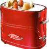 Nostalgia HDT600RETRORED Retro Series 2-Slot Hot Dog and Bun Toaster – Rapid Cooker for Beef, Chicken, Veggie Links & More, Includes Mini Tongs