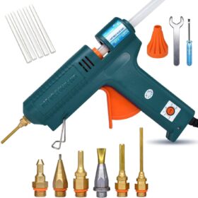 Professional 150W Hot Glue Gun Kit with 6 Copper Nozzles & Variable Temp Dial – Heavy Duty DIY Adhesive Tool for Home Repairs, Crafts, and Woodworking
