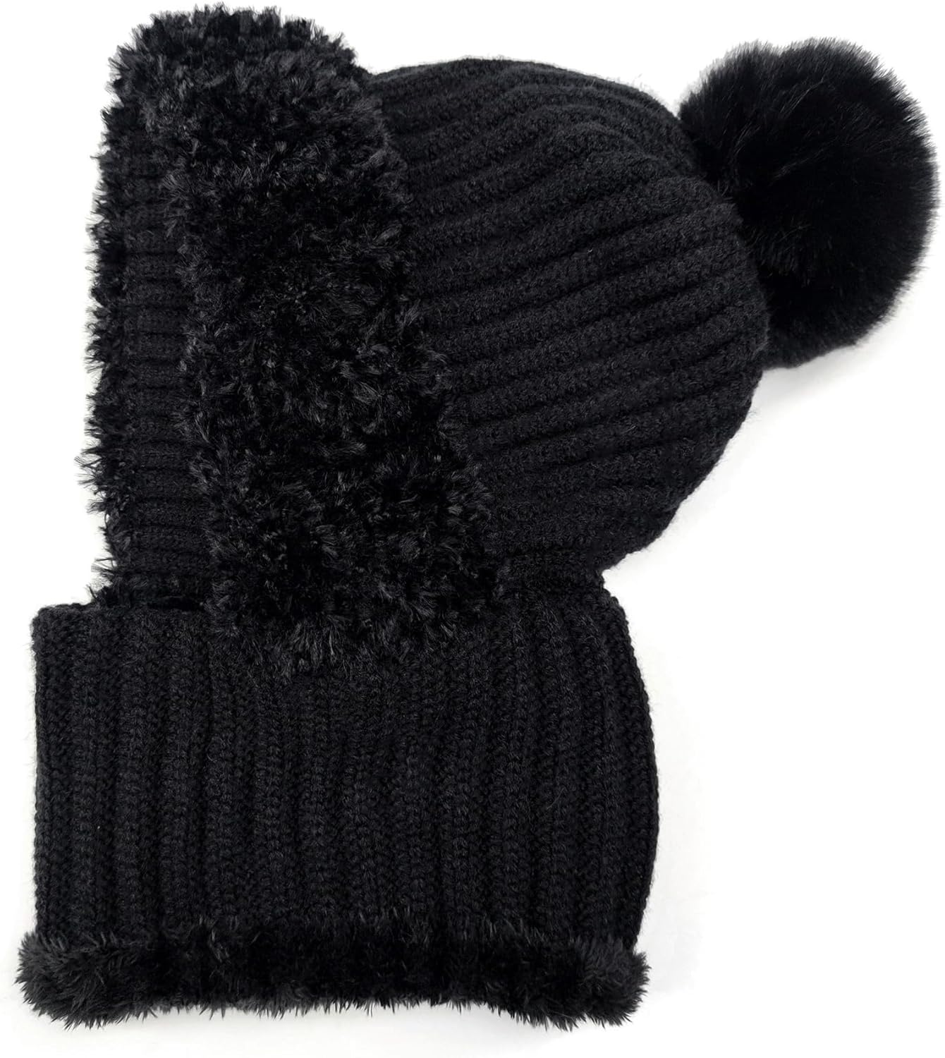 HUAMULAN Women's Winter Fleece Lined Knit Beanie & Balaclava Set - Warm Pom Pom Skull Cap with Neck Warmer for Skiing, Snowboarding & Cold Weather