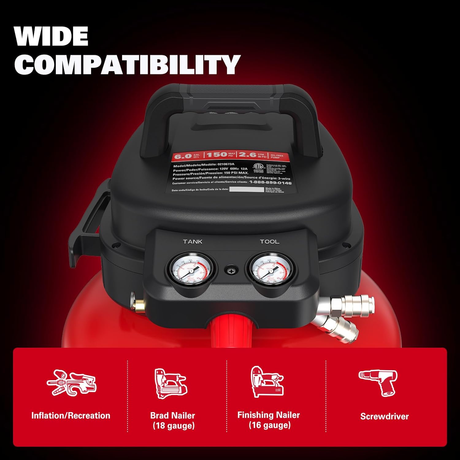 ECOMAX 6 Gallon 150 PSI Pancake Air Compressor - Portable Oil-Free Electric Air Compressor with 10-Piece Accessory Kit, Ideal for DIY and Automotive Repair