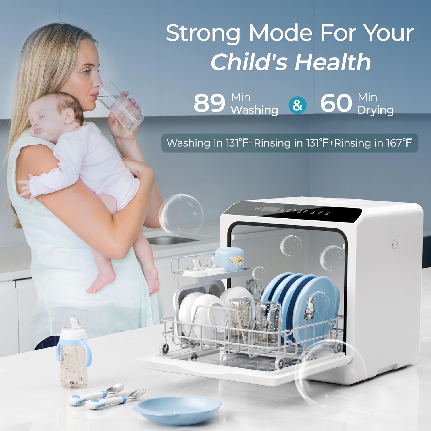 EUHOMY Countertop Dishwasher - Portable Mini Dishwasher with 5L Water Tank, 6 Wash Programs & 167°F Hot Air Dry - No Installation Needed for Apartments, RVs & Dorms