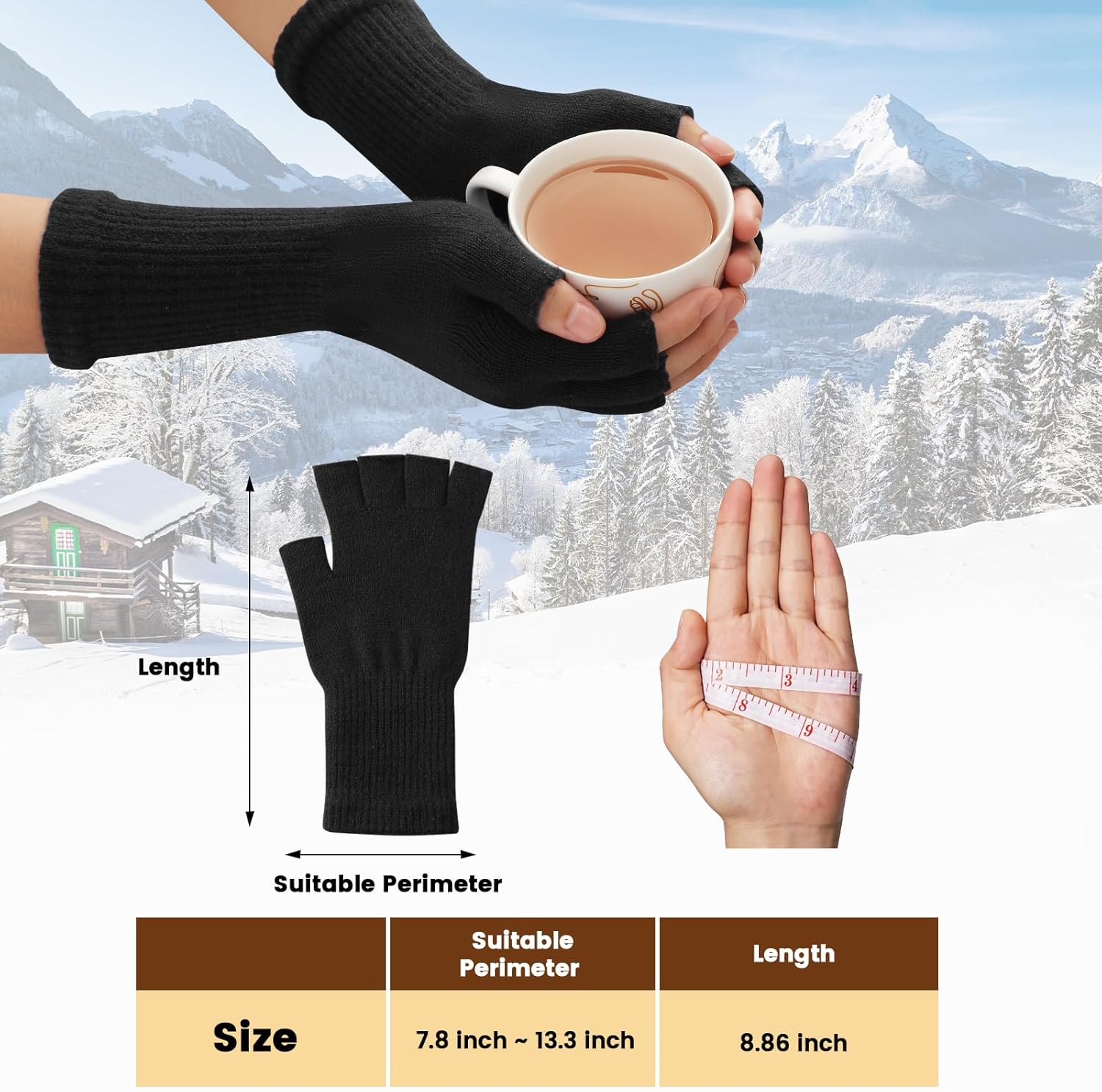 Pleneal Women's Thermal Knit Fingerless Gloves - Long Cuff Cold Weather Mittens for Typing & Driving