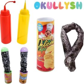 Ultimate 5-Piece Prank Kit: 2 Snake Cans, Chip Can & Ketchup/Mustard Squeeze Bottles | Hilarious Gag Gift Set for April Fools, Parties & Adults
