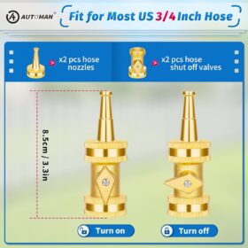 AUTOMAN Heavy Duty Brass Hose Nozzle Set (4-Pack) – High Pressure Jet Sprayer & Shut Off Valve Kit for Garden, Car Wash & Patio Cleaning
