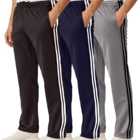 Real Essentials Men's 3-Pack Active Mesh Sweatpants - Open Bottom Gym Joggers with Pockets - Big & Tall Available