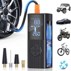 Cordless Tire Inflator Portable Air Compressor - 180PSI Digital Car Air Pump with Smart Gauge, Fast Inflation, LED Light & Auto Shut-Off for Vehicles, Motorcycles & Bicycles