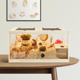 Prolee 24-Inch Hamster Cage with Lockable Top – Chew-Proof Wooden Habitat with Acrylic Viewing Panels for Gerbils & Small Animals