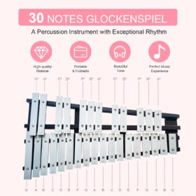 Professional 30-Note Foldable Glockenspiel Bell Kit with Carrying Bag, 4 Mallets, and Strap – Portable Percussion Xylophone for Students, Band, and Adults