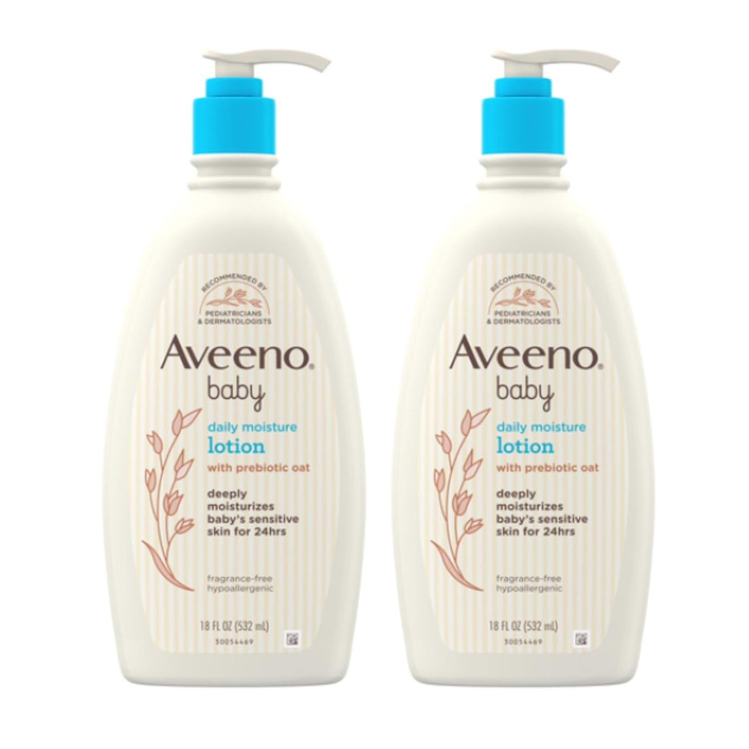 Aveeno Baby Daily Moisture Lotion (2 Pack) – 18 oz Hypoallergenic Body Lotion with Natural Oat for Sensitive Skin, Fragrance-Free & Paraben-Free Daily Moisturizer