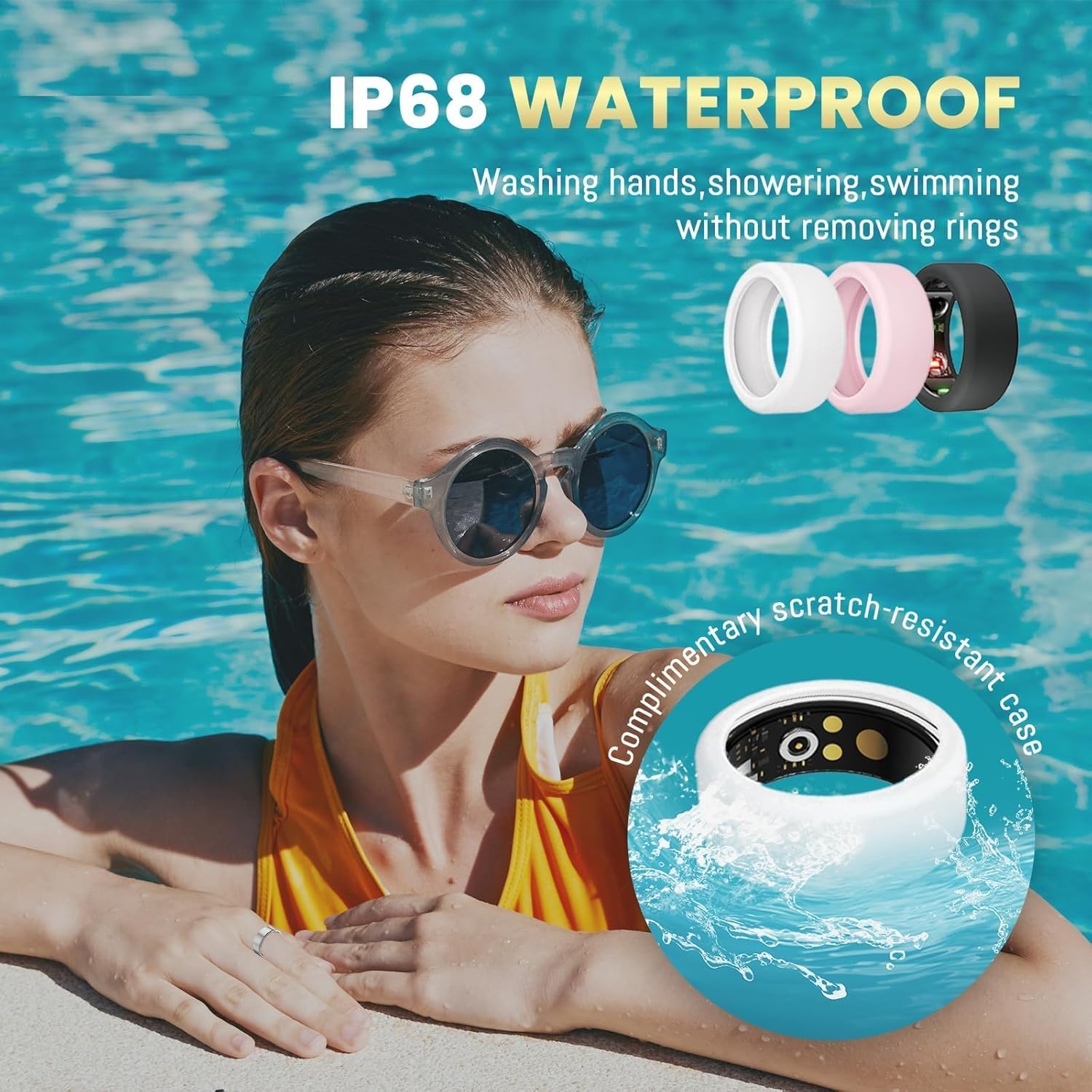 Smart Ring Health & Fitness Tracker – Heart Rate, Sleep & Steps Monitor with IP68 Waterproof, Remote Camera Control & No App Fees (Rose Gold, Size 11)