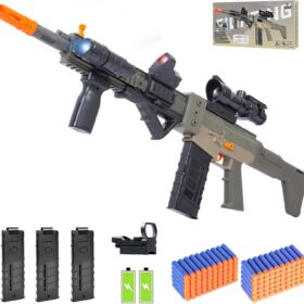 Electric Sniper Rifle Toy Gun for Nerf Wars – 28” Semi-Auto Foam Blaster Kit with Scope, 120 Darts & 3 Magazines – Ultimate Tactical Gift for Boys 8-12